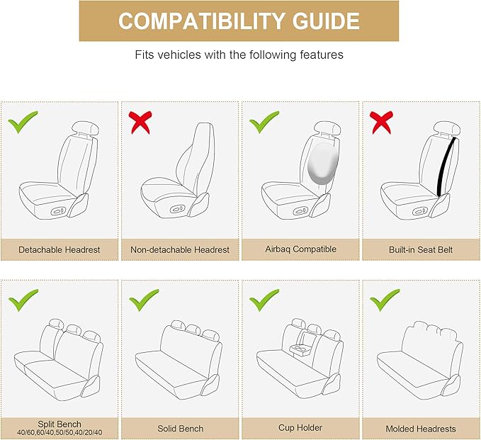 AOOG Leather Car Seat Covers for Cars SUV Pick-up Truck, Universal Full Set Black