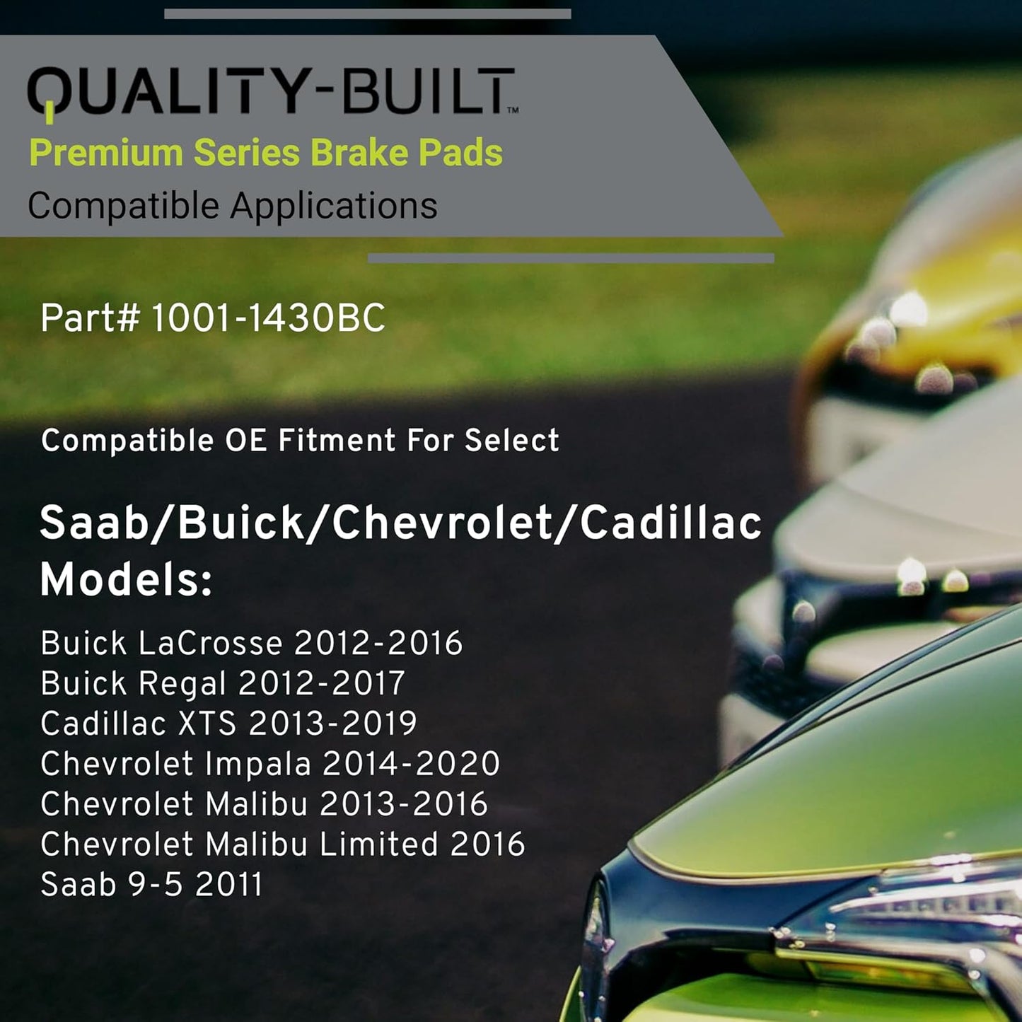 Premium Ceramic Rear Brake Pads (1001-1430BC) Compatible with 2011-2020 Buick/Cadillac/Chevrolet/Saab (9-5/Impala/LaCrosse/Malibu/Malibu Limited/Regal/XTS)