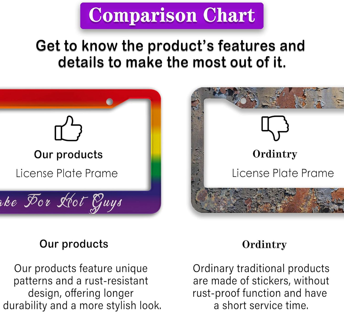 License Plate Frames for Men Rainbow Plate Cover for Car for Women Rainbow Gay Pride Aluminum Metal Car Accessory 2 Pack with Screw Covers Set