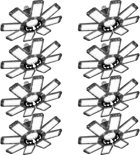 Garage Light 8 Pack - 240W 24000LM 6500K Garage Lights Ceiling LED with 8+1 Deformable Panels, E26/E27 Screw Socket in LED Shop Light for Workshop, Basement, Gym, Barn, Warehouse etc Bay Lighting