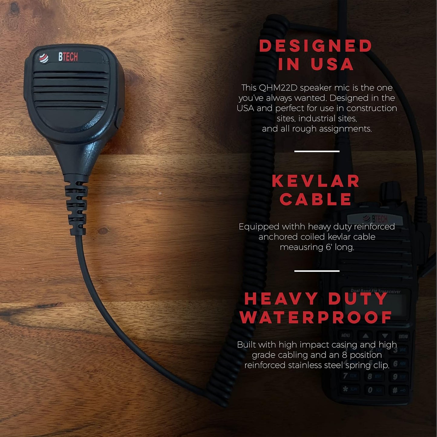 BTECH QHM22D Dual Push-to-Talk (PTT) Speaker Mic, Platinum Series IP54 Rainproof Shoulder Mic for BaoFeng, BTECH, Kenwood Radios