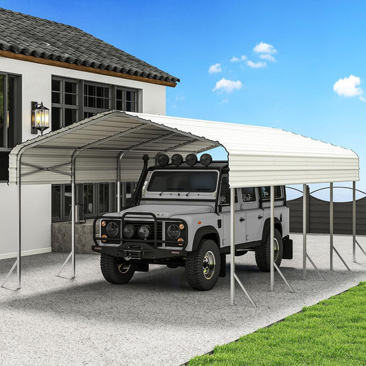 Heavy Duty Metal Carport – Sturdy Structure, All-Weather Protection, Easy Assembly for Cars, Trucks, Boats, Tractors, and Outdoor Storage (White, 12X20 FT)