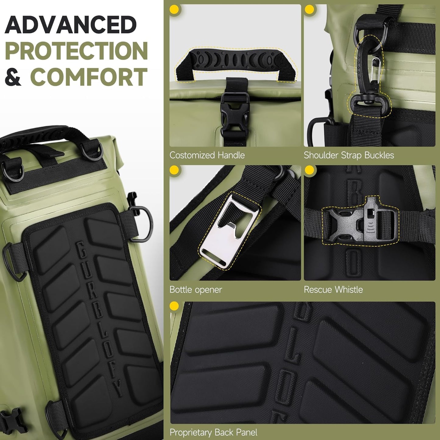 Motorcycle Saddle Bag, 15L Waterproof Motorcycle Tail Bag, 2 Size and 3 Color Options Travel Bag, PVC Bag, Rear Seat Bag, Backpack Field Green GT-15GN