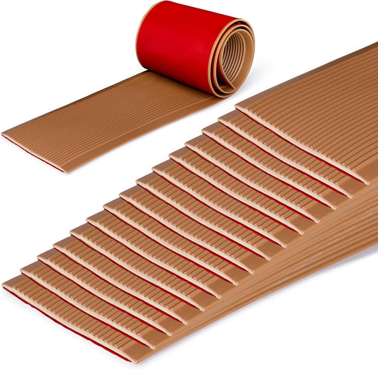 Rubber Bond 4x36in Anti Slip Stair Treads (15-Pack) - Waterproof Outdoor/Indoor Heavy Duty Non-Skid Tape for Stairs - Adhesive Rubber Grip Strips for Steps & Ramps - Brown