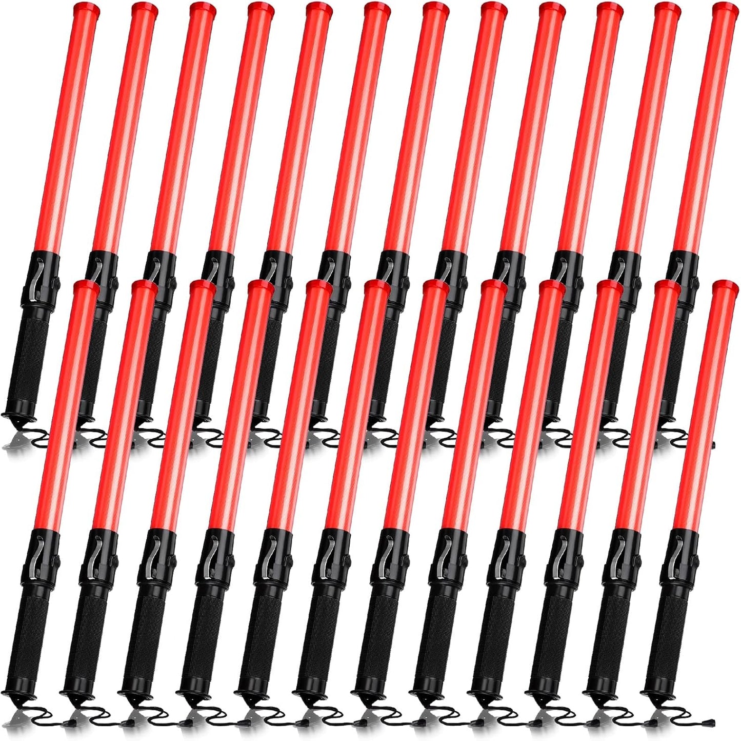 Weewooday 24 Pieces 21 Inch Signal Traffic Wand Safety Traffic Control Wand Safety Baton with 2 Flashing Modes LED Light, Wrist Strap Lanyard and Side Clip Design for Parking Guides, Red, 24 pcs