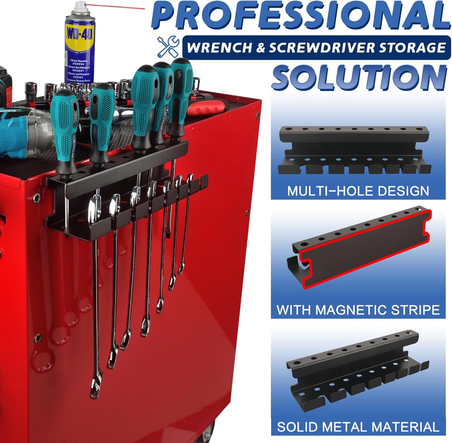 ULIBERMAGNET Magnetic Wrench Holder,Heavy Duty Magnetic Tool Holder,Wrench Screwdriver Shear Organizer Rack Magnetic Mount Tools Rack for Garage,Tool Cart,Pegboards,Workbench