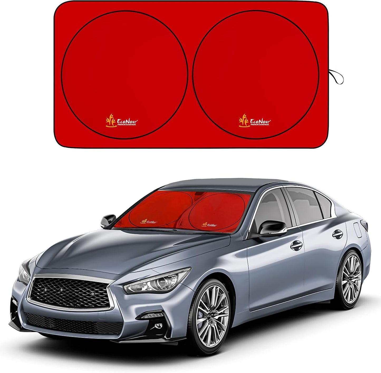 EcoNour Windshield Sun Shade Premium | Sunshade Protects Car Interior | Car Sun Shade Windshield Blocks UV Ray & car Accessories | Universal Fits Small Sedans | Mini SUV & Hatchbacks | Medium (64x32)