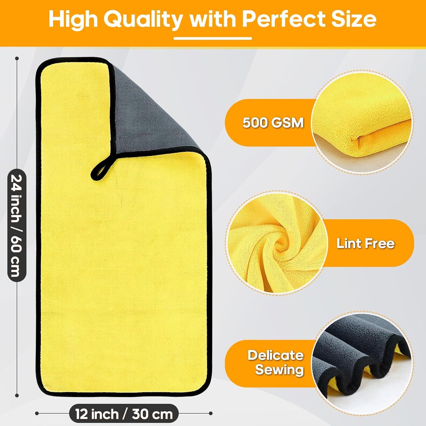 Microfiber Towels for Cars 6 Pack, Car Drying Towels for Wash, Cleaning, Soft and Absorbent Multipurpose Microfiber Cleaning Cloth for Car, Glass, Home, Household, 24" x 12"