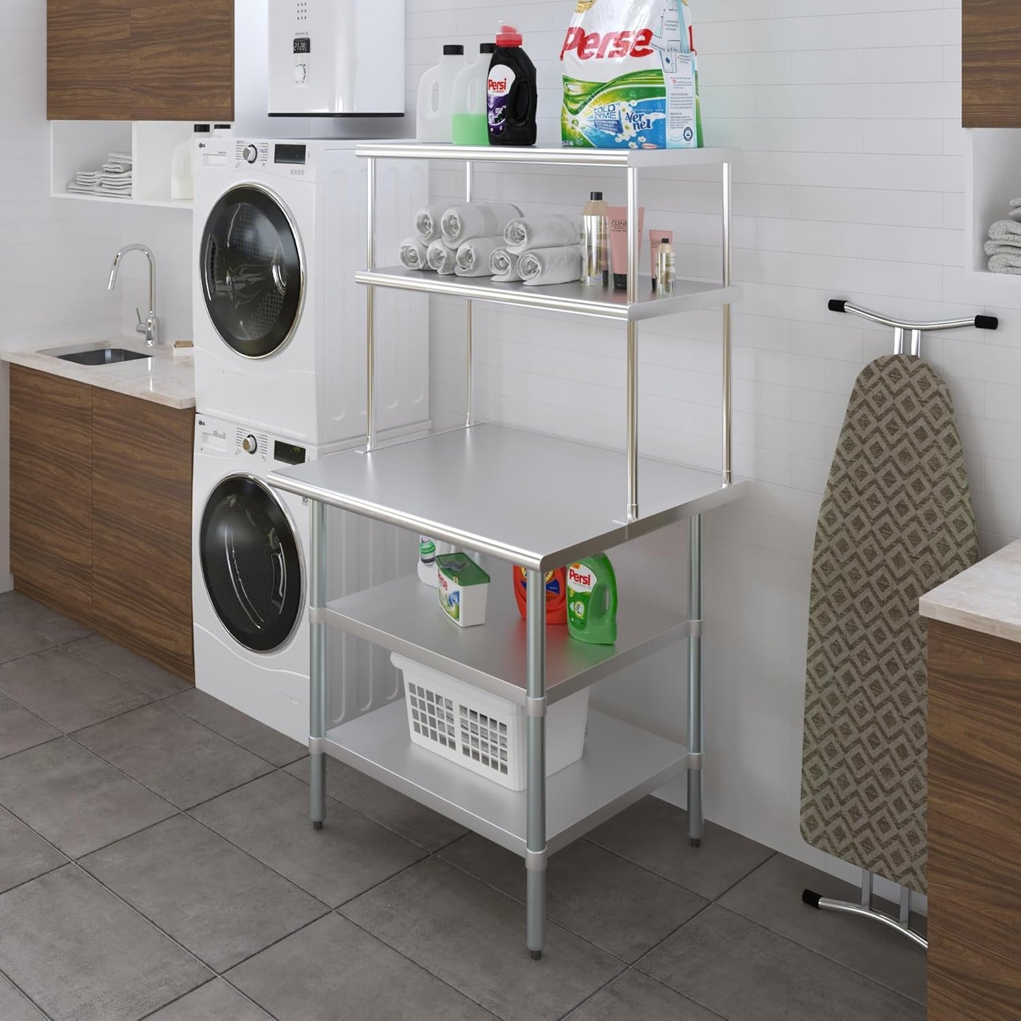 Amgood Stainless Steel Work Table with 2 Shelves | Metal Kitchen Prep Table & Shelving Combo (30" x 36" Table with 2 Shelves + 18" Overshelf)