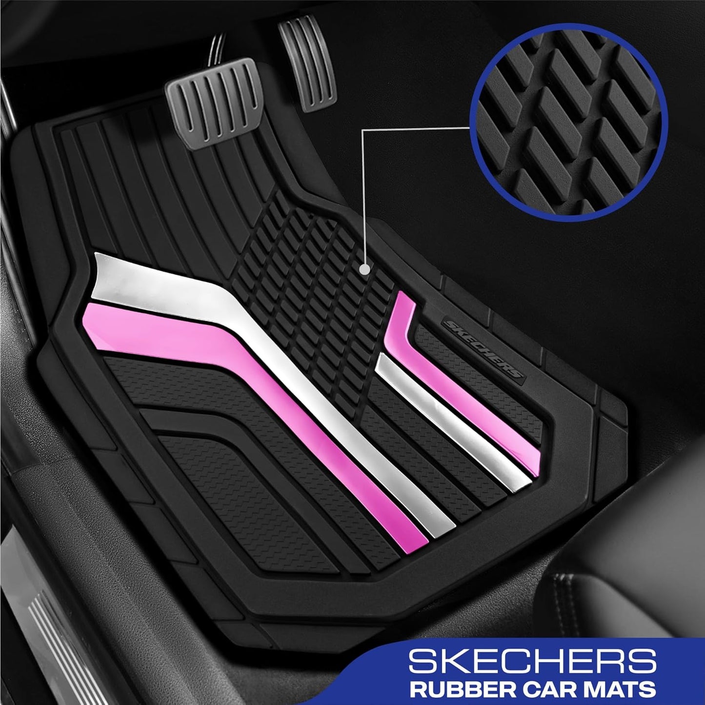 Skechers Heavy Duty Rubber Car Floor Mats,Dual Color Design Floor Mats,All Weather Car Mats,Waterproof Trim To Fit Universal Floor Liner Car Accessories,Automotive Floor Mats For Cars Trucks Suvs,Pink