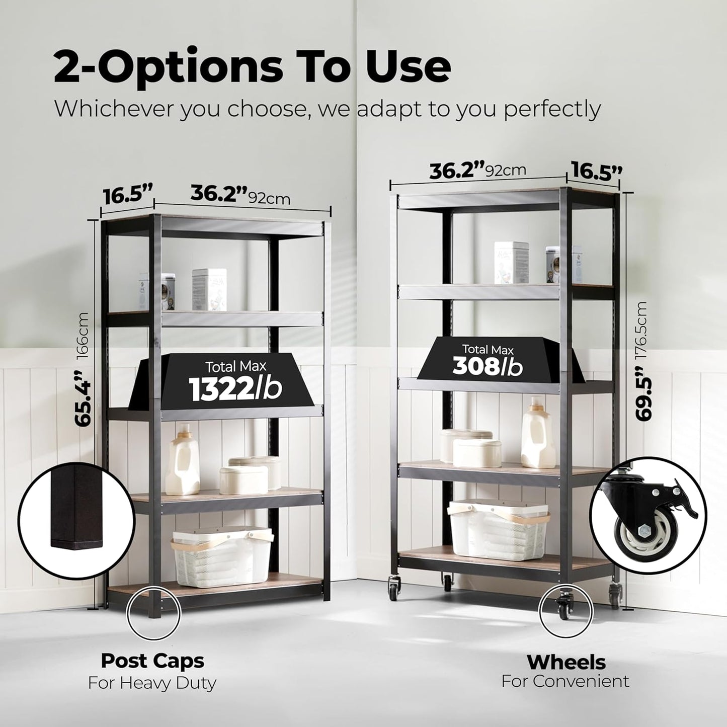 HOMEDANT House 5-Tier Metal Rolling Cart Shelf Rack Casters Heavy Duty Laminated Wheel Shelving Unit Adjustable Utility Storage Shelves Organizer Shelf Kitchen Garage 36.2" W x 16.5" D x 69.5" H 3Pack