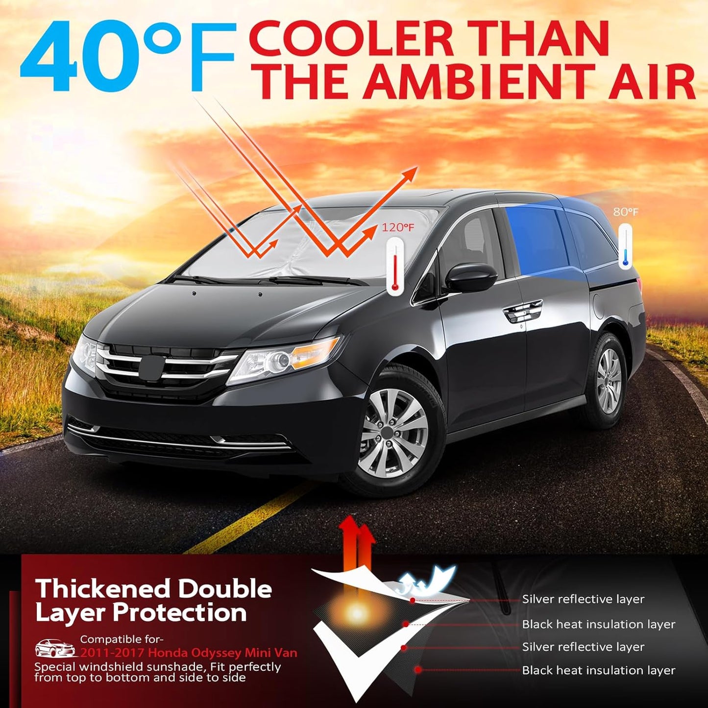 KAYZT Windshield Sun Shade for 2011-2017 Honda Odyssey Mini Van Foldable Sunshade Front Window Custom Fit Car Accessories