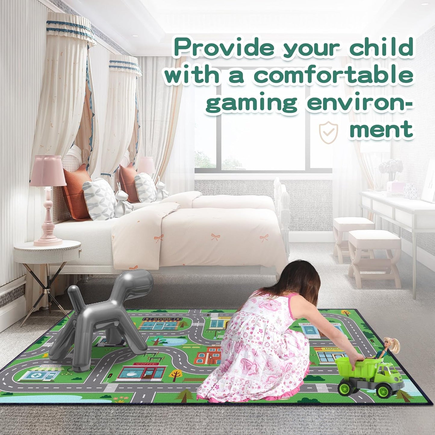 Play Rug for Playroom 2x3 Car Mat Town City Road Map for Boys Bedroom Fun Car Play Area Carpet Non-Slip Washable