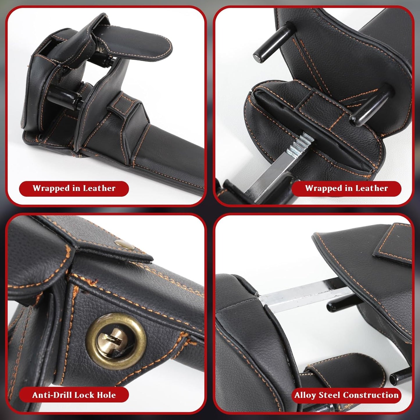 Amorin Leather Car Steering Wheel Lock Anti Theft Device Security Lock with Adjustable Length Fit for Cars Trucks Vans and SUVs with 2 Keys