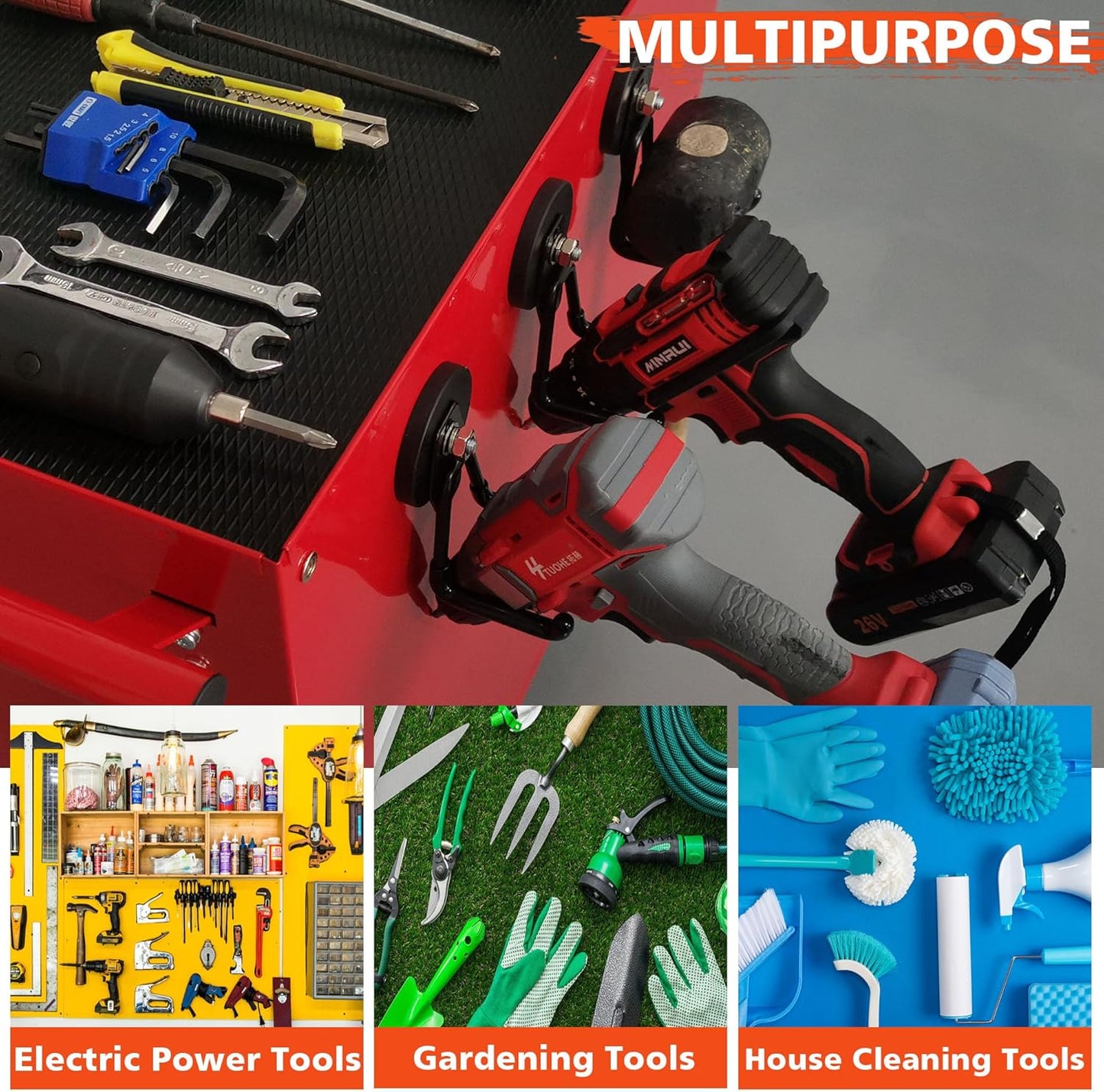 ULIBERMAGNET Heavy Duty Magnetic Garage Hook,6 Pack Strong Large Magnet Hooks for Power Drill,Garden Tools,Hose,Pegboard,Garage, Workshop,Magnetic Storage Hooks for Indoor Outdoor Hanging(Black)