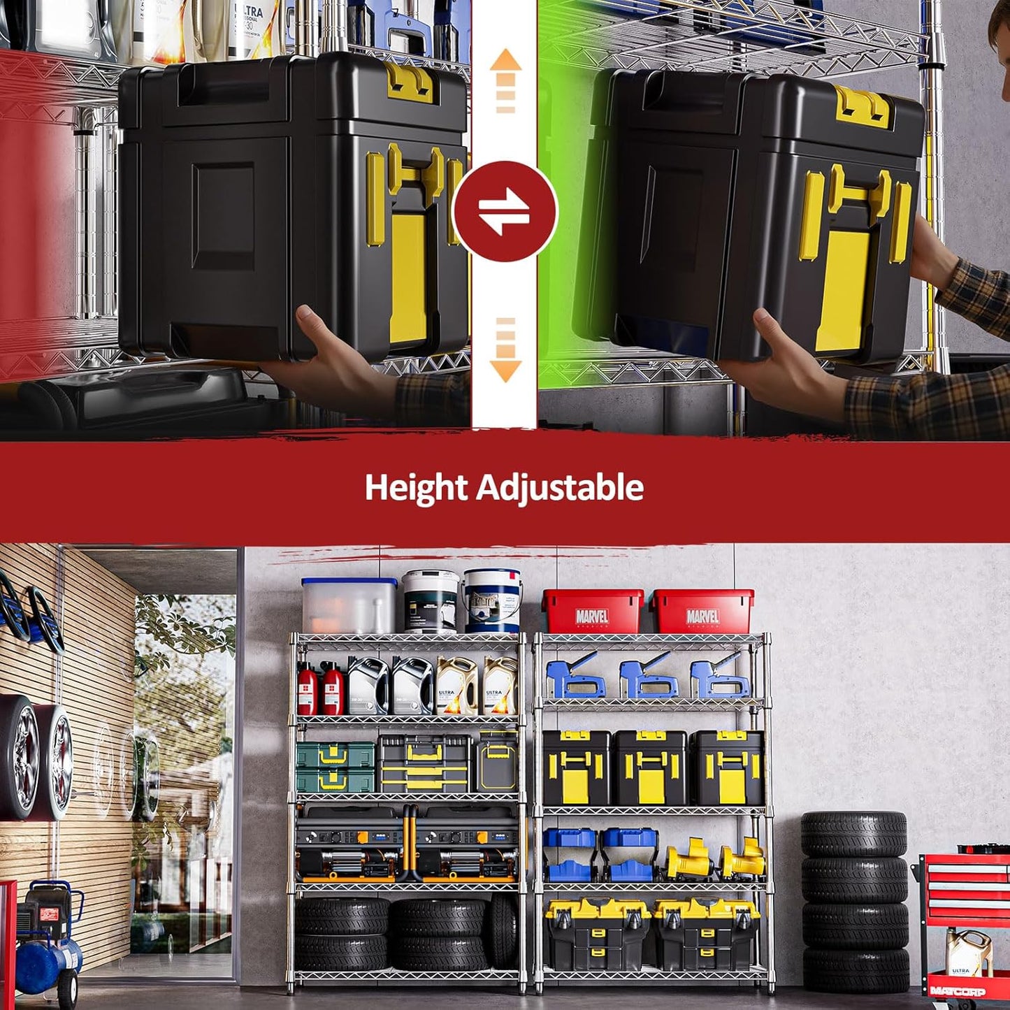 IZEUK 5-Tier Heavy Duty Metal Storage Shelving Unit (Chrome, 17.7" D x 47.2" W x 72.3" H, 1750 lbs Capacity), Adjustable Steel Wire Rack Shelf Organizer for Garage, Kitchen, Pantry, Basement, Laundry