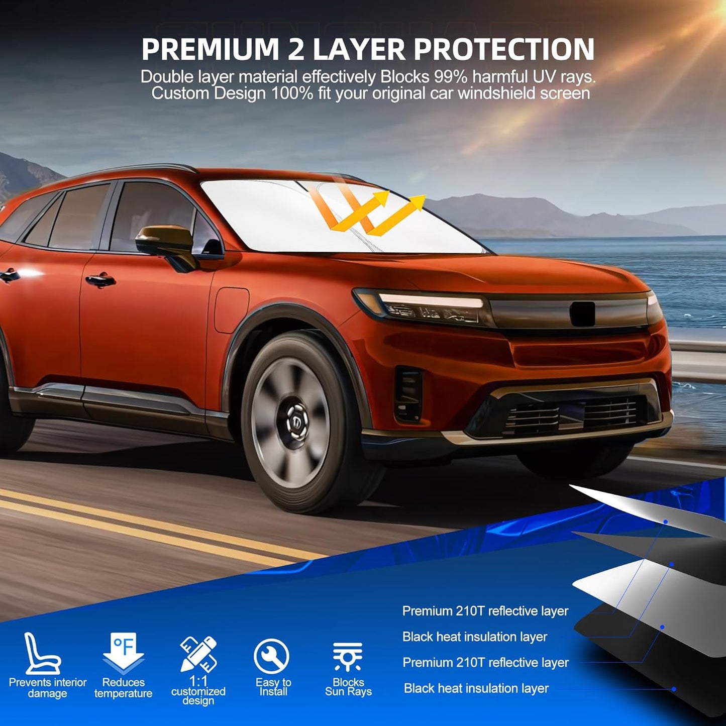 Windshield Sun Shade for Honda Prologue EV 2024-2025 2026 Foldable Sunshade Custom Fit Front Window Car Interior Accessories Protector Blocks UV Rays