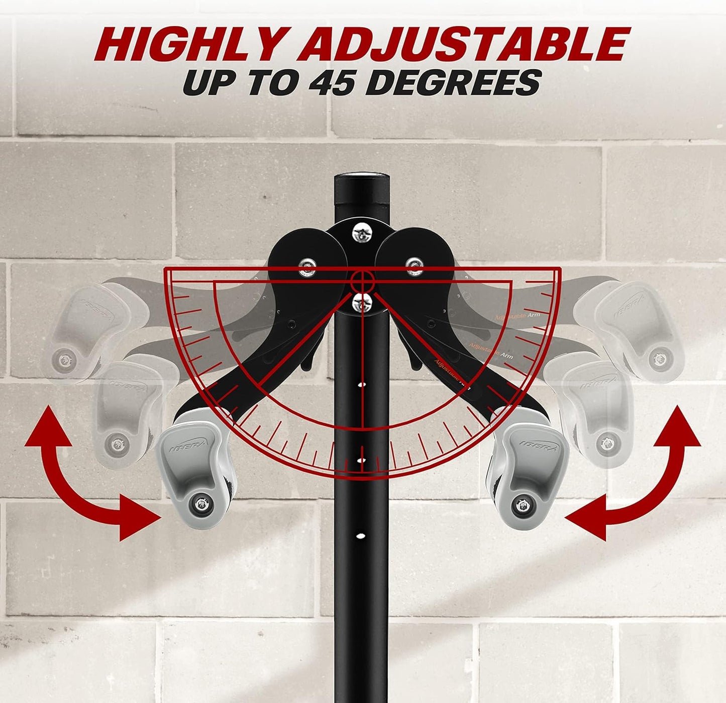 Ibera Bike Wall Mount - Secure Bike Storage up to 18kg with Adjustable Frame Holder & Soft Rubber Cradles - Garage Bike Rack for Road, MTB, Kids, Hybrid Bikes - Easy Installation & Space-Saving Design