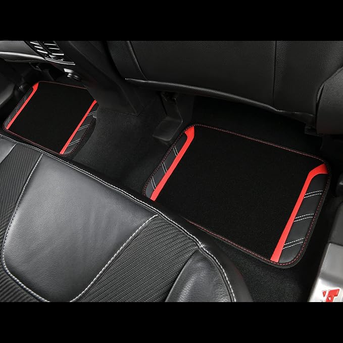 CAR PASS Leather Steering Wheel Cover and Waterproof Car Floor Mats,Microfiber Universal Car Combo Fit for 95% Sedan,SUV,Cars,14.5-15inch Sporty Anti-Slip Safety Comfortable Design(Black＆Red)