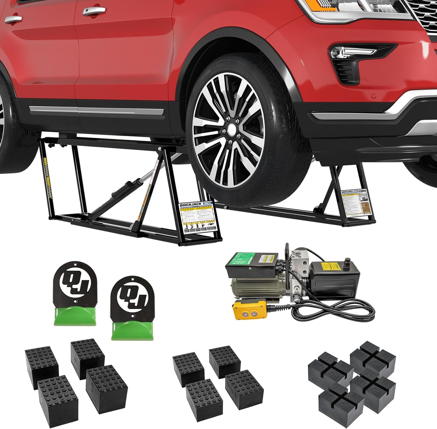 QuickJack Bundle - 6000TLX Portable Car Lift, Includes Pinch Weld Blocks & Wall Hangers, ALI Certified, 110V Power Unit, Truck Lift for Garage & Shop, (6,000 lbs. Capacity)