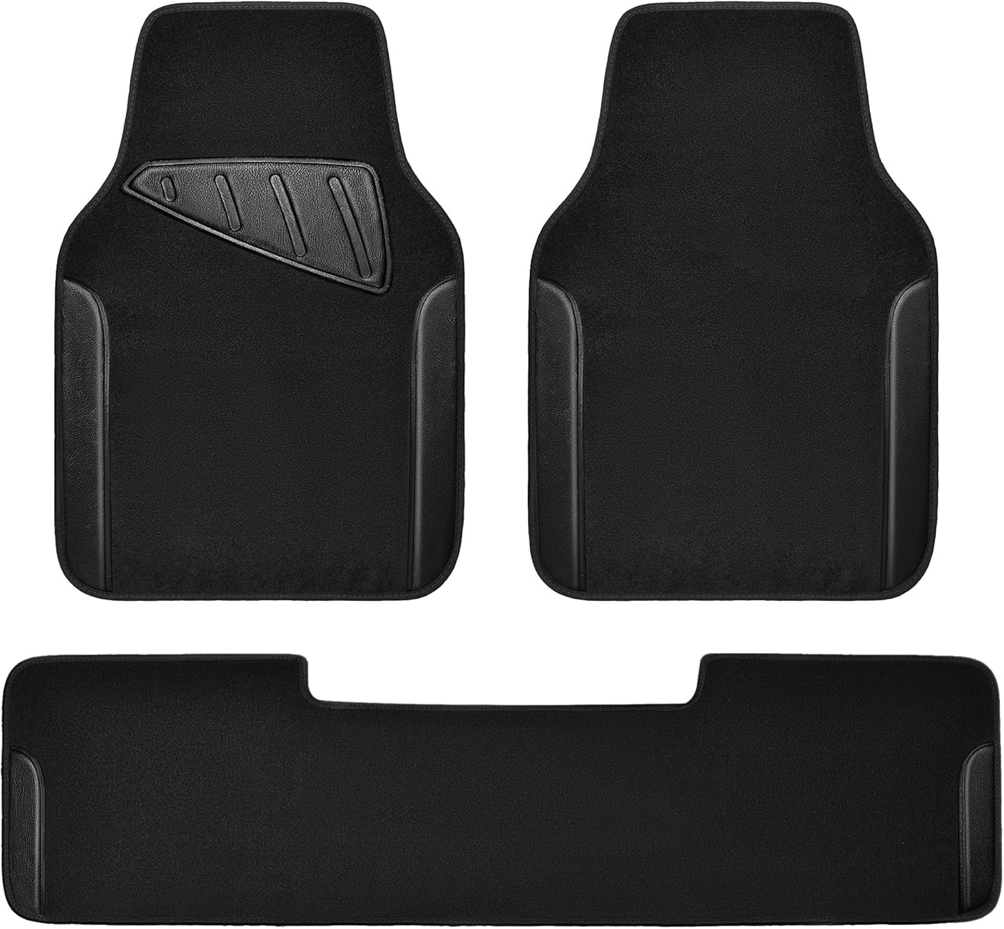 CAR PASS Waterproof Universal Faux Leather 3Pcs Car Floor Mats, Black Car Mats Fit for SUV,Vans,sedans, Trucks,Set of Vehicles Car Carpet with Driver Heel Pad and Anti-Slip Nibs Backing (Black 3Pcs)