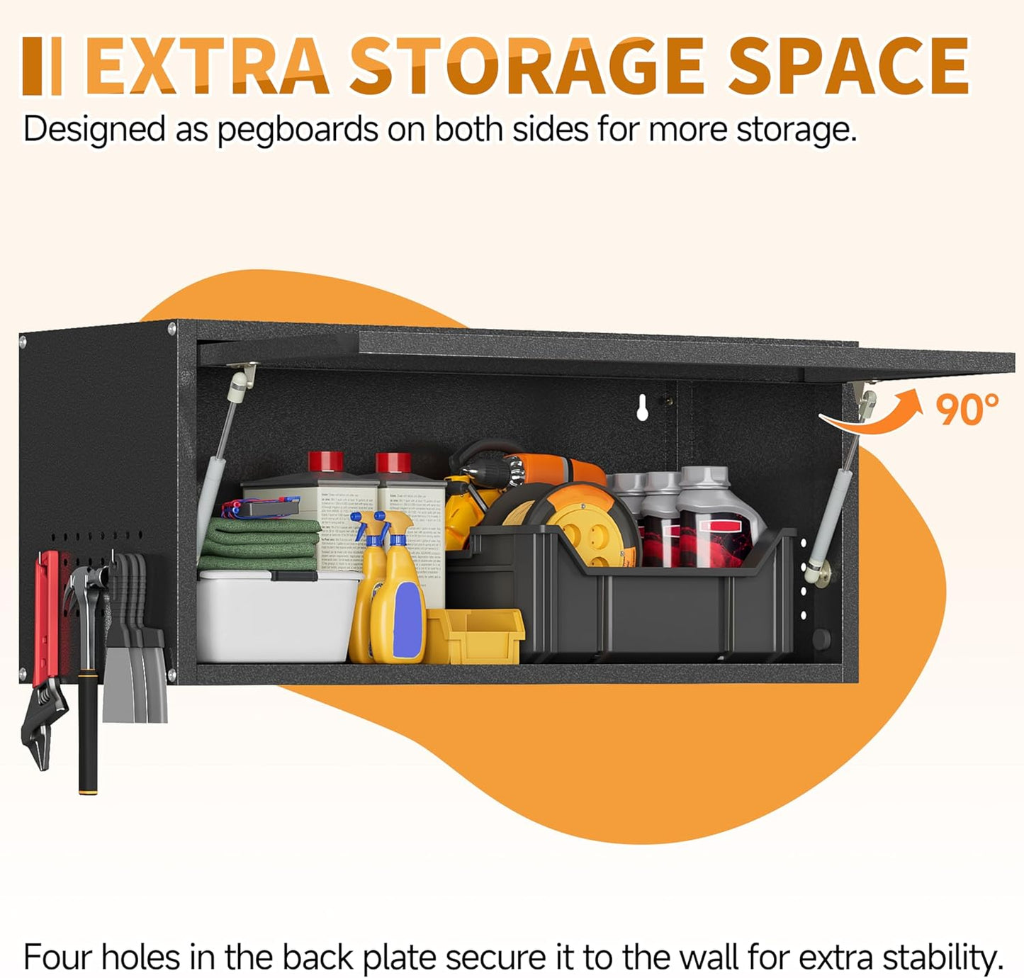 Metal Garage Wall Cabinet with Up-Flip Door,Wall-Mounted Steel Storage Cabinet, Float Tool Cabinet with Pegboard,Upper Cabinet for Kitchen,Garage,Workshop,Warehouse(13.8" H,Black)