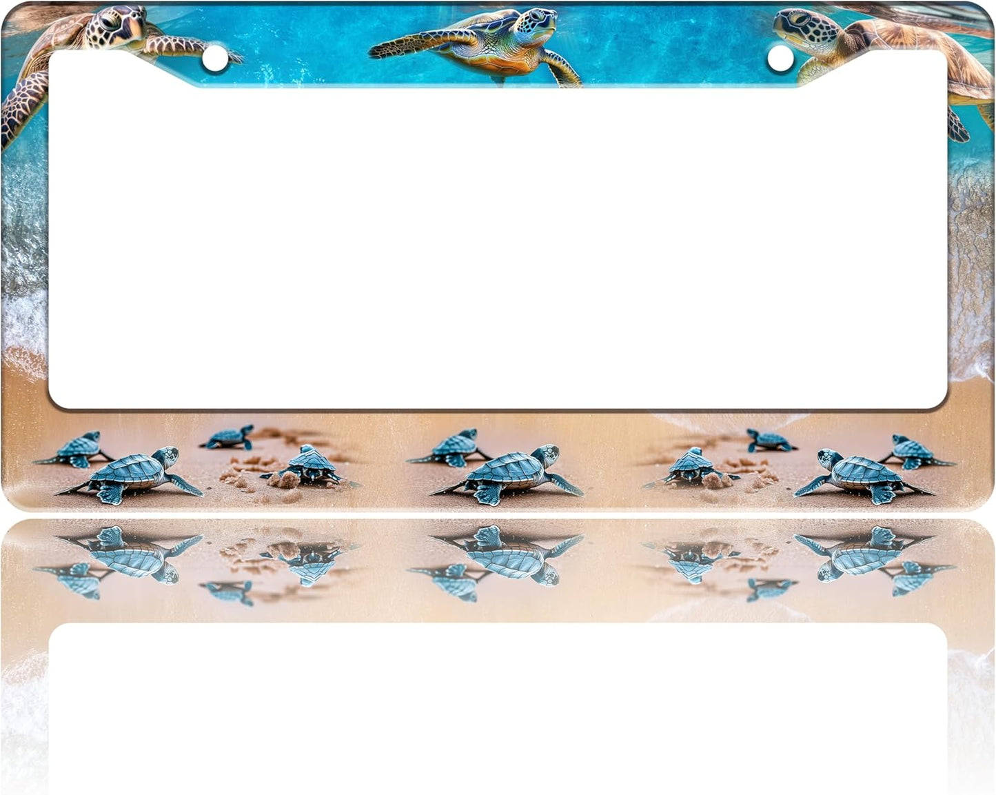 Sea Turtle License Plate Frame Seaside Beach Stainless Steel License Plate Holder for Front or Rear Car Tags Funny for Car Decoration Accessories with Screws 6.3 X 12.2 in for Women Men
