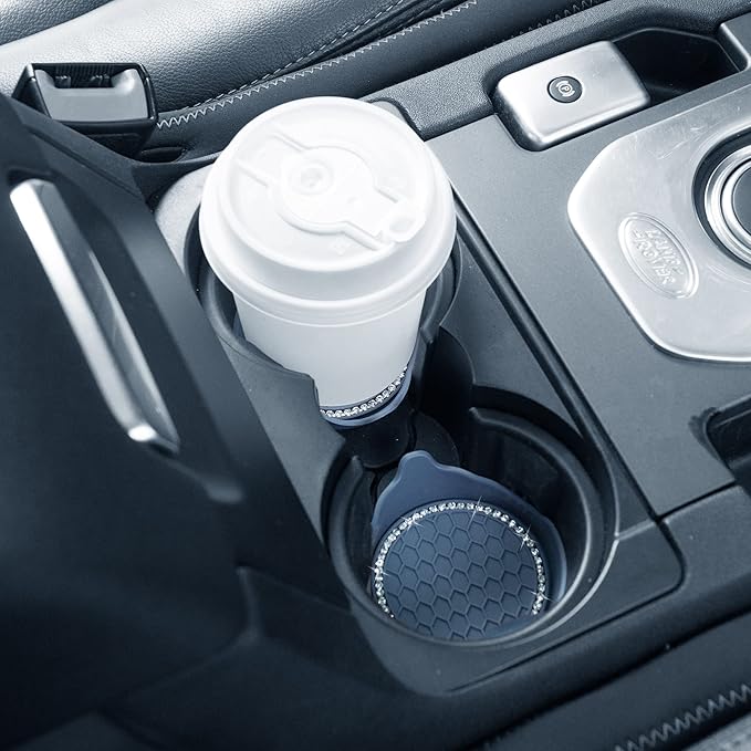 Amooca Car Cup Coaster Universal Non-Slip Cup Holders Bling Crystal Rhinestone Car Interior Accessories 4 Pack Grey
