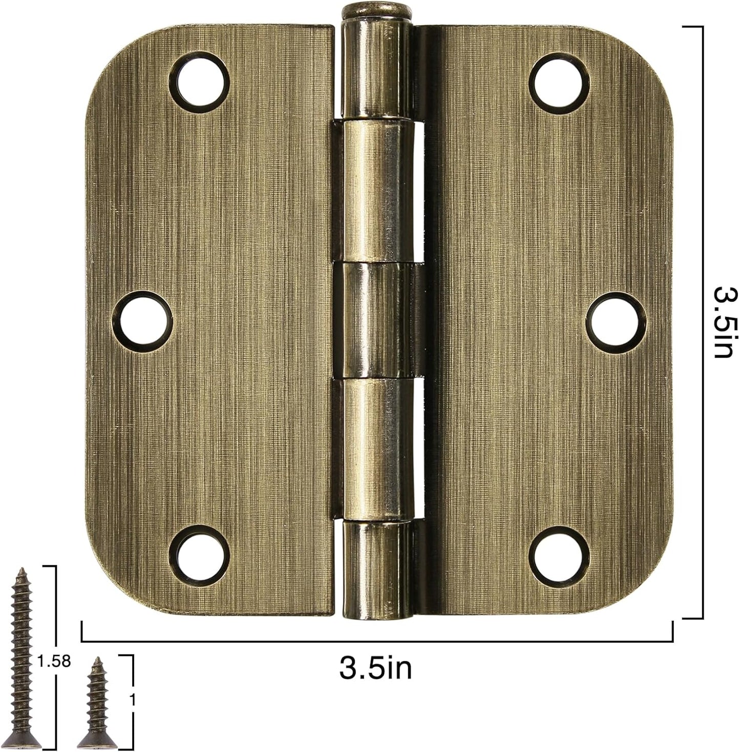 6 Pack Antique Brass Door Hinges 3.5 Inch Black Interior 3 1/2" Rounded 5/8" Radius Standard Residential Bedroom Indoor for Doors 3 ½" Hardware Control House Home Decor Essentials Acessories