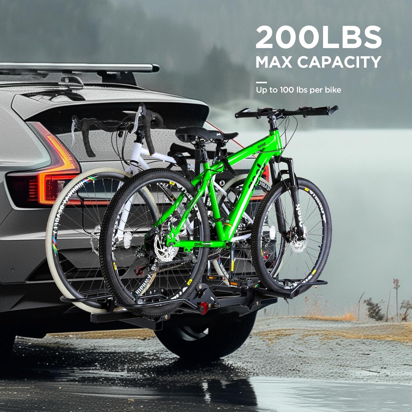 Young 200 lbs. Capacity Hitch Mounted 2-Bike Rack with Lock for Standard, Mountain, Fat Tire Bikes, fit Car, SUV, Van, RV, Trailer, Truck