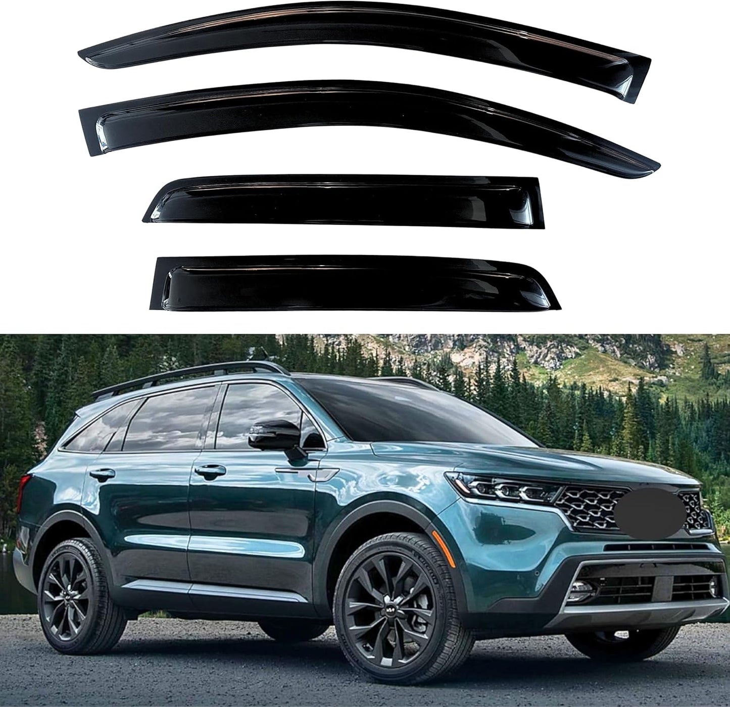 KPY Window Visor Compatible with Kia Sorento 2021-2024, 4PC Rain Guard Side Window Vent Deflectors Tape-On Style, 2021 2022 2023 2024