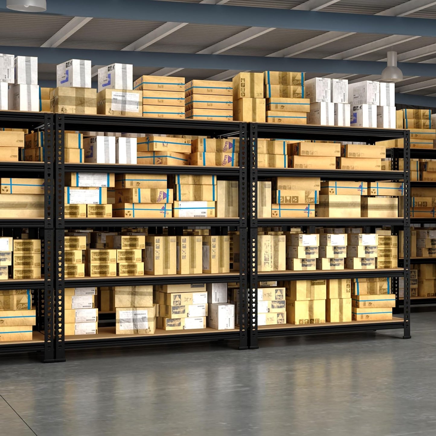 5-Shelf Heavy Duty Shelving - Adjustable Garage Storage Shelves, Metal Utility Storage Racks for Warehouse Pantry Basement Kitchen, Garage Organizers Shef Unit, Black, Packs of 4