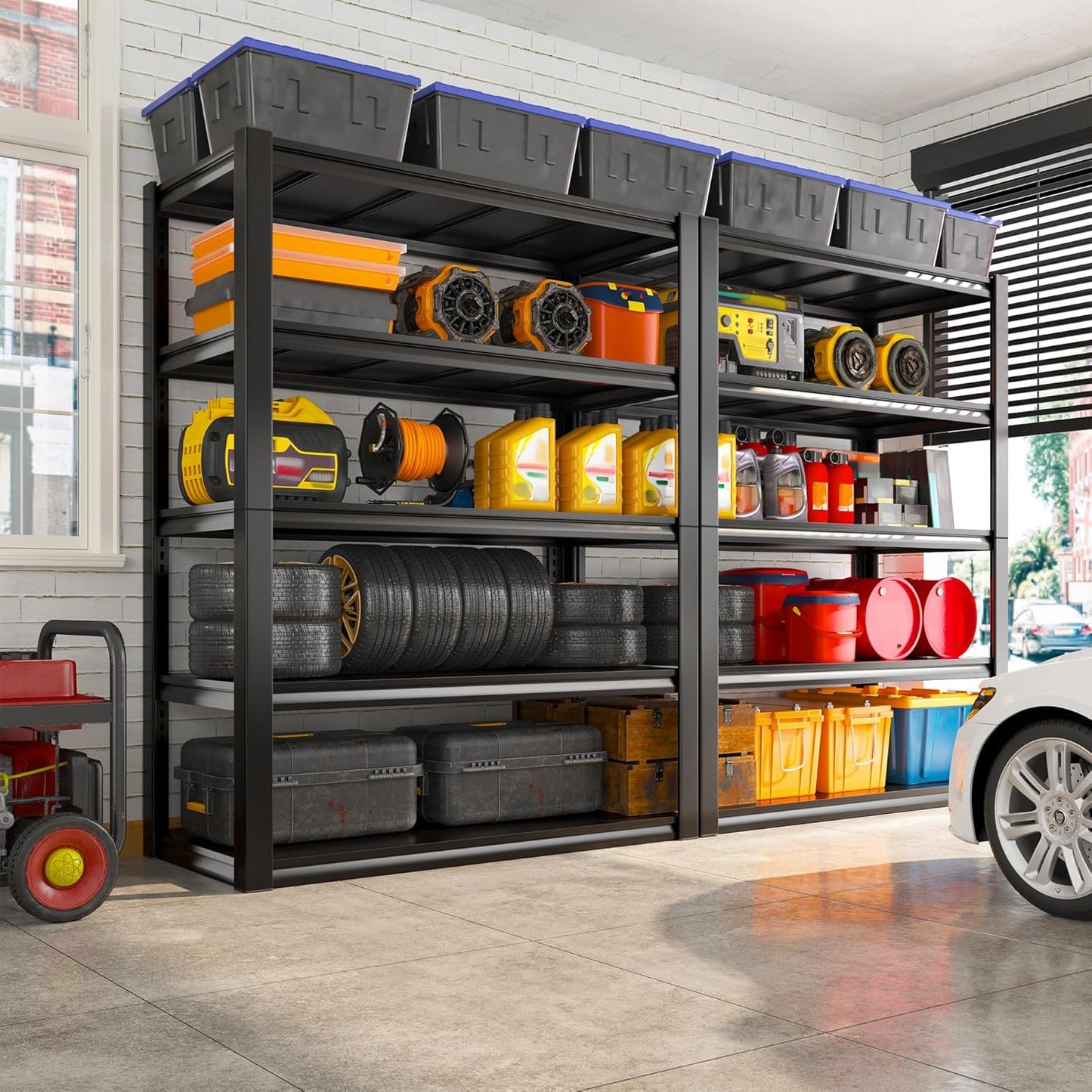 REIBII Garage Shelving Heavy Duty Storage Shelves, Extra Large Adjustable Storage Rack with 5 Tier Metal Shelving Unit, 2500LBS Loads Heavy Duty Shelf, Easy Assembly, 4 Pack