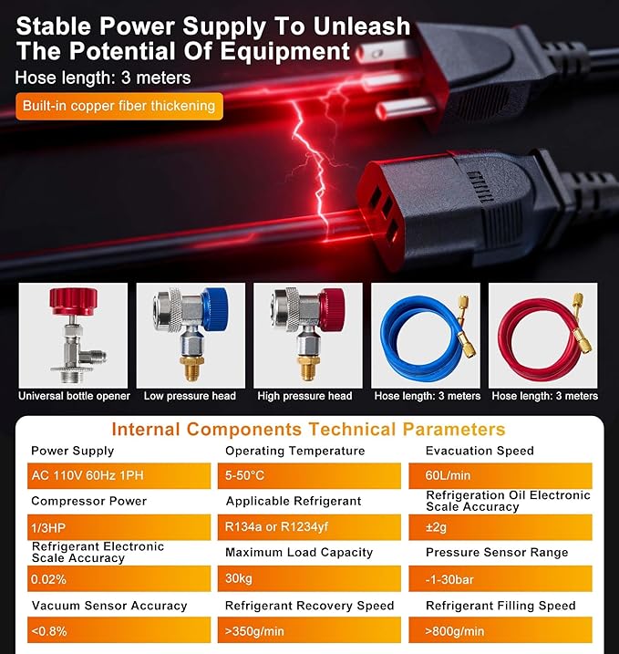 Fully Automatic Refrigerant Recovery Machine for R134a and R1234yf, Recharging Machine for Hybrid and Non-Hybrid Automotive A/C Systems