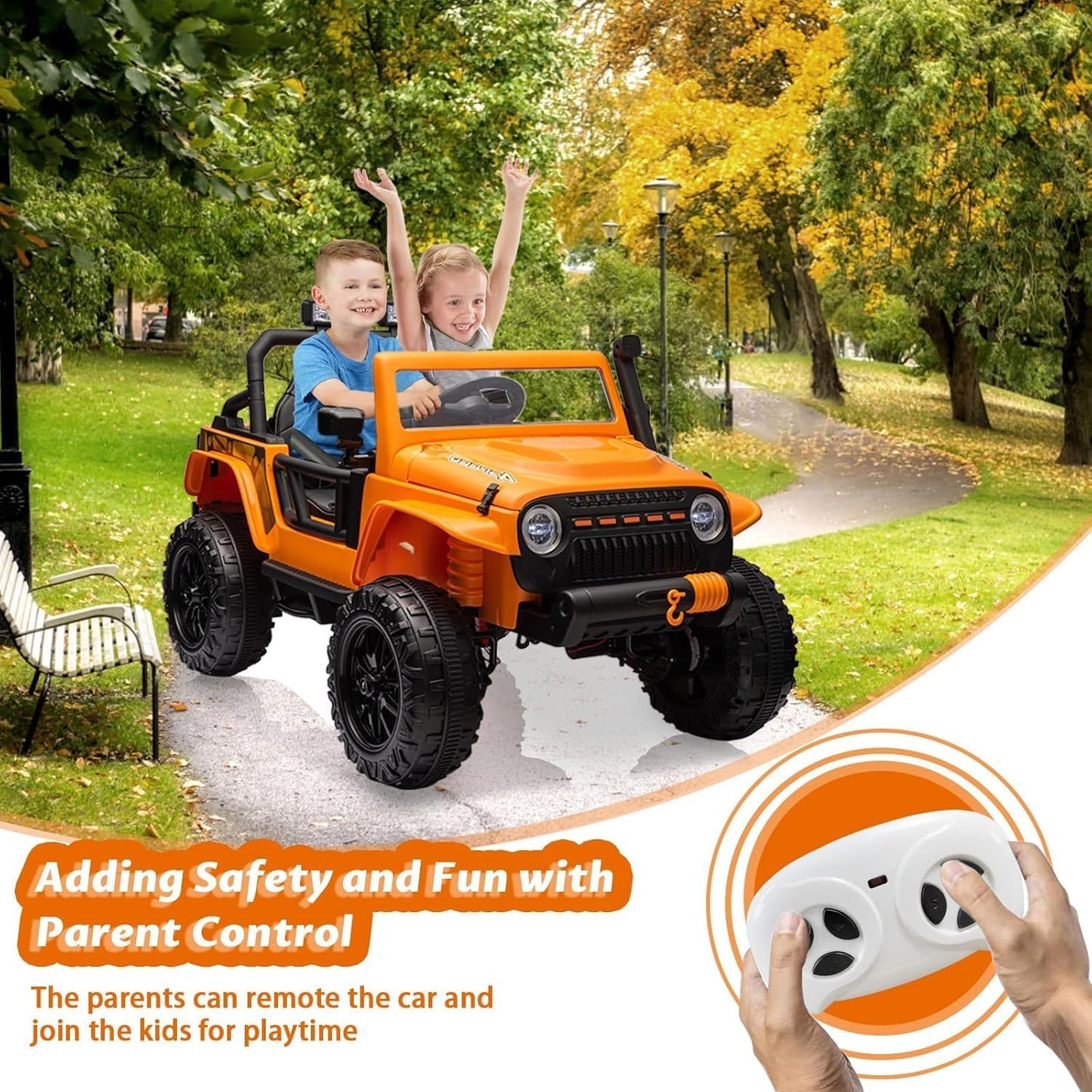 24V Ride on Toys for Big Kids, 2 Seater Electric Truck with Remote Control, 4.3 MPH Max Speed, Bluetooth, 4WDS, Led Headlight & Music Player