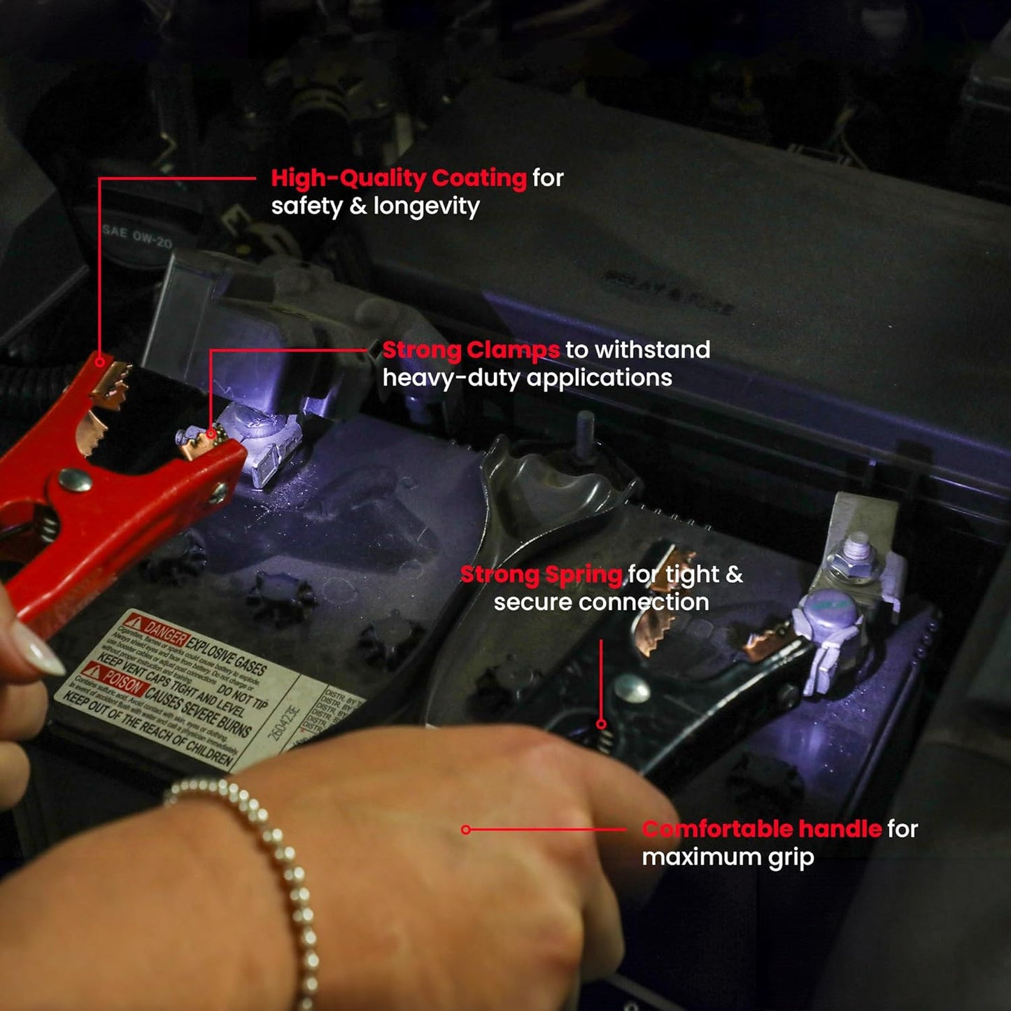 Jumper Cable | Heavy Duty Jumper Cables for Trucks, SUV | Self Rescue Car Jump Starter | Quick Connect, Built-in Lights, Portable | Prioritizing Safety | 6 Gauge Wire, 12 Ft.