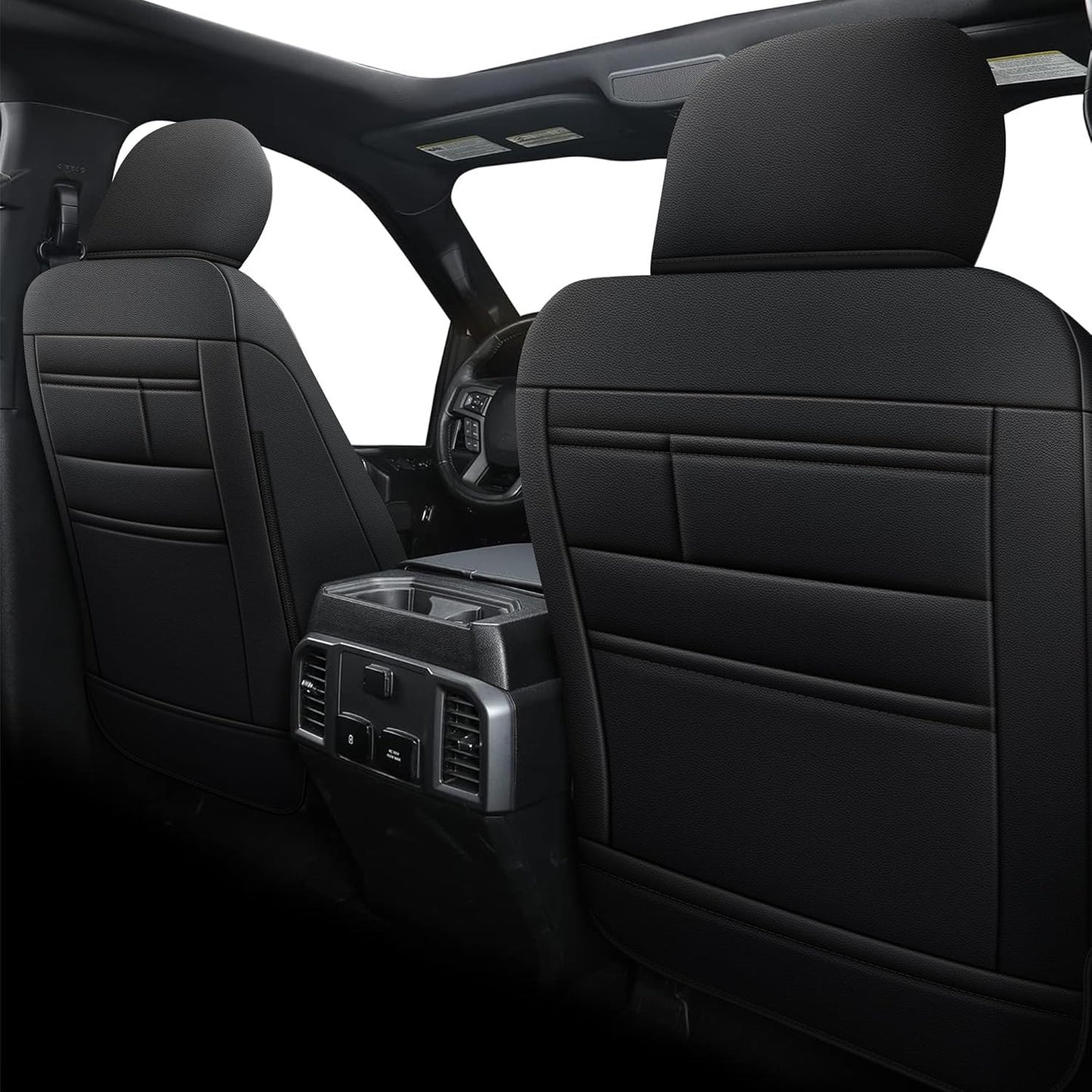 AOMSAZTO Seat Covers for Ford F150 XL XLT: 2015-2024 2025 SuperCrew & F250 F350 F450 2017-2024 Super Duty Crew Cab XL XLT, Custom Fit Full Set Faux Leather Black