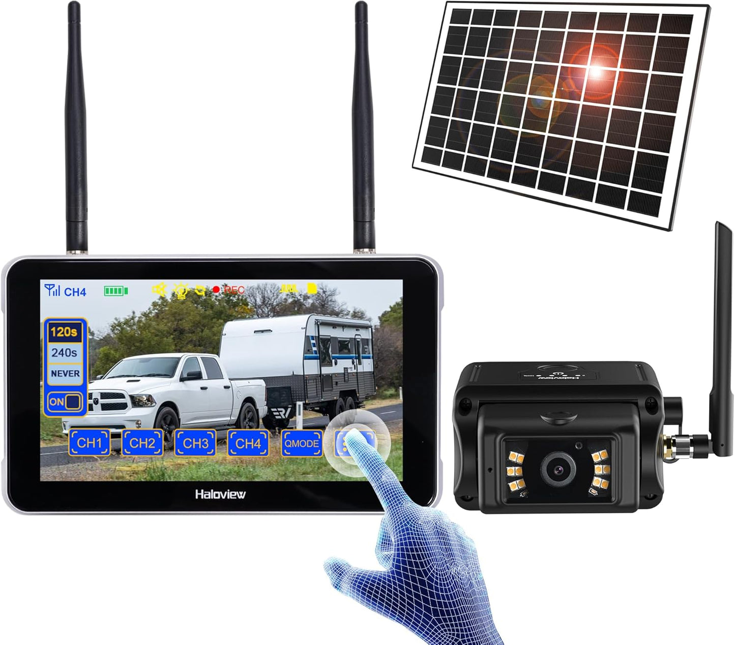 Haloview Byte Tango BT7 Solar Wireless 1080P Solar Powered Backup Camera with Touch Monitor for RV