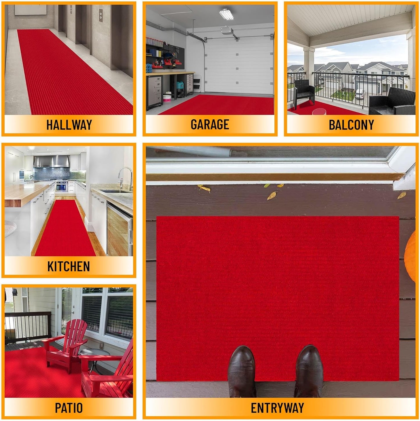 Ottomanson 2' x 15' Hallway Runner with Scraper Pile - Extra Durable Non-Slip Rug Mat for Indoor & Outdoor Use - Ideal for Kitchen, Entryway, Patio & Garage - High-Traffic Carpet, Red