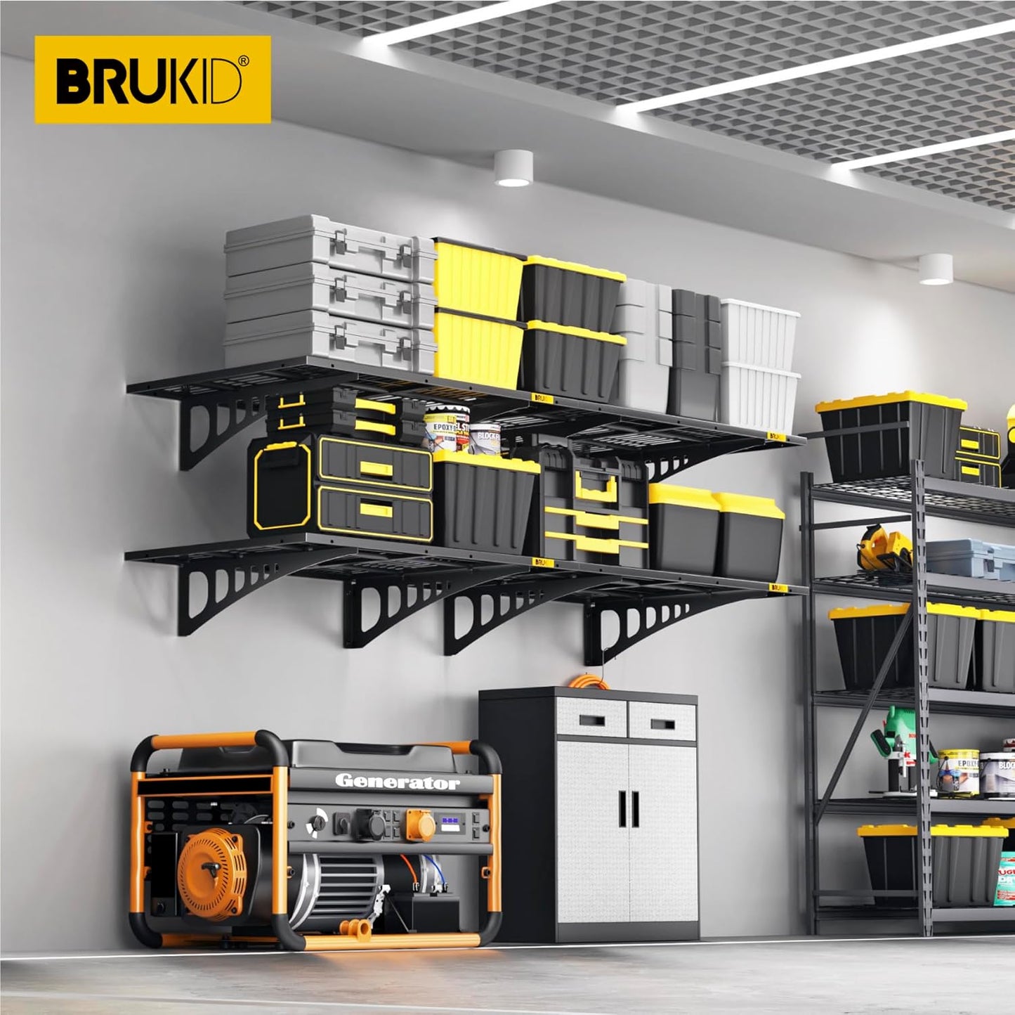 2x3ft Adjustable Rail Wall Garage Storage Shelf, for Tool Room, Storage Room, Store Supermarket Wall Storage Shelving Rack (4 Pack-Black)