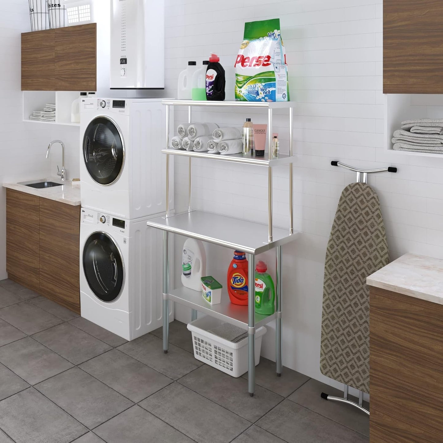 Amgood Stainless Steel Work Table Double Tier Overshelf | Metal Kitchen Prep Table & Shelving Combo (18" x 36" Work Table + 12" Overshelf)