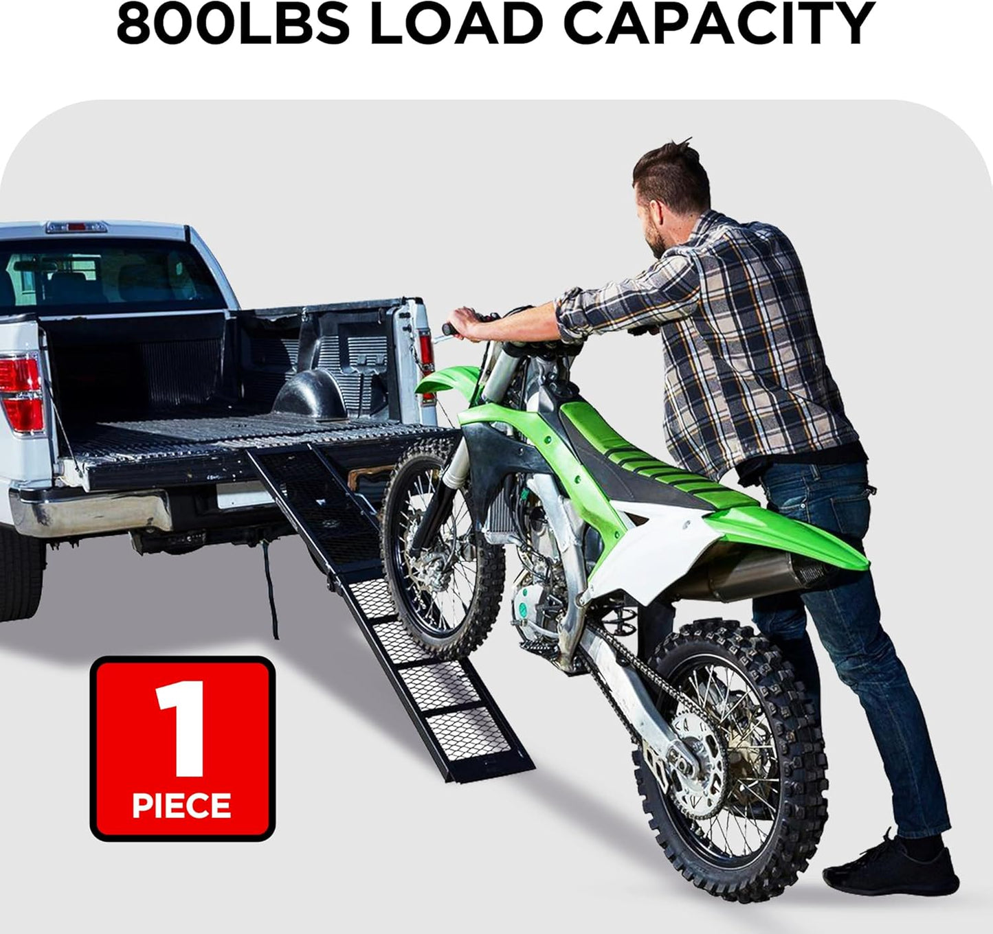 Rockland Heavy Duty Steel Loading Ramp, 800 LBS Capacity, 80" x 11", Portable Folding Truck Ramp with Handle for Motorcycles, Ebikes, Dirtbikes and ATVs, for Trailer and Pickup Truck, 1 Piece