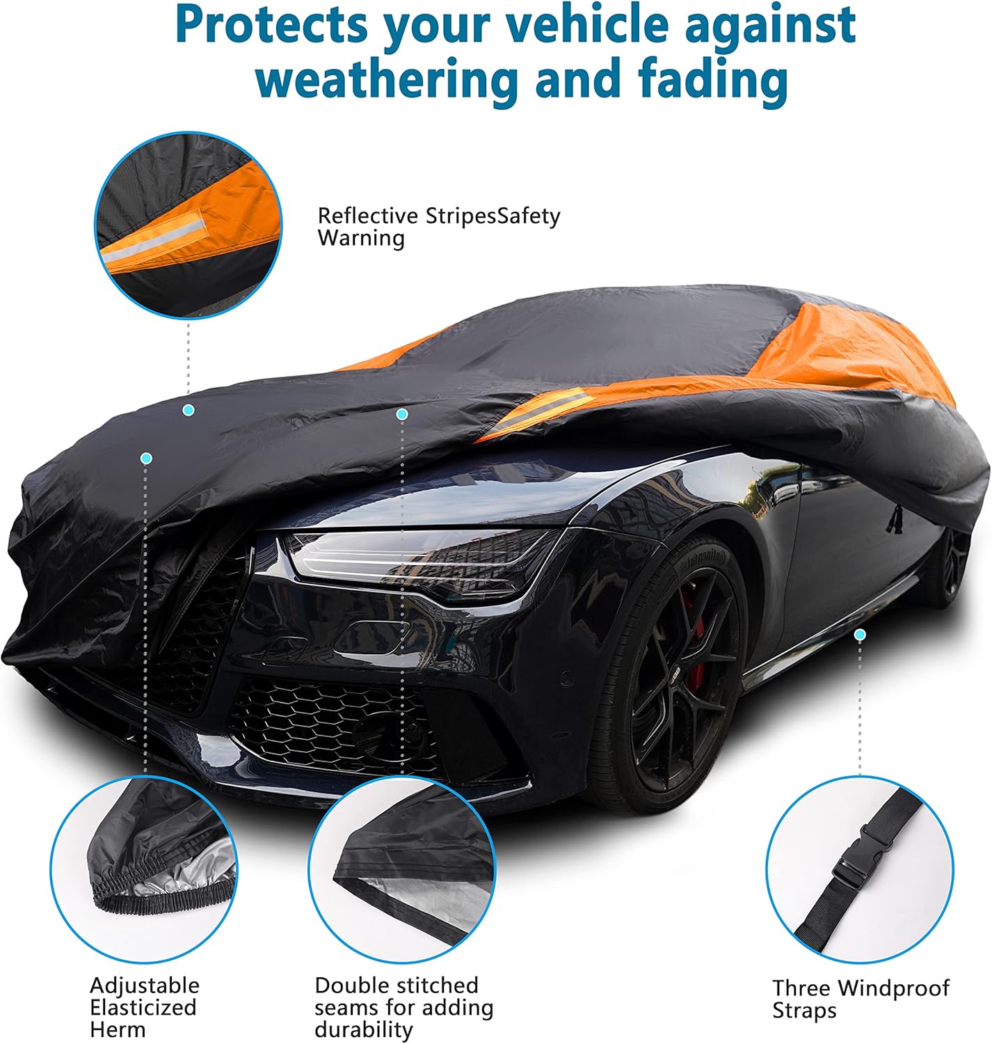 MORNYRAY Waterproof Car Cover All Weather Snowproof UV Protection Windproof Outdoor Full car Cover, Universal Fit for Sedan (Orange, A0-Fit Sedan Length(Up to 153 inch)