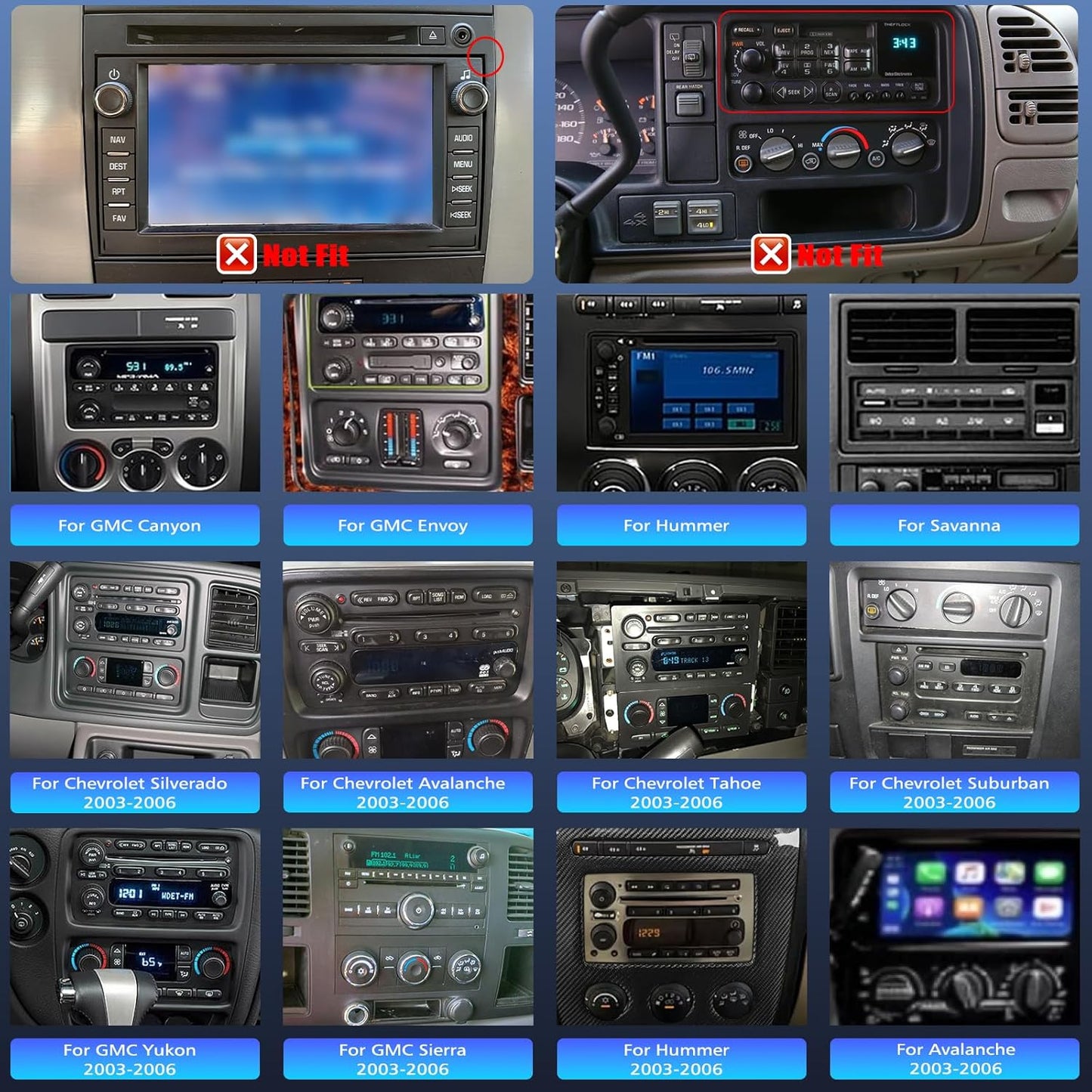 Car Radio for 2003 2004 2005 2006 Chevy Silverado 1500/2500/3500, 7" Car Stereo for Tahoe 2003-2006, GMC Sierra 1500/2500/3500 2003-2006, Yukon 2004-2006, Impala 2000-2005, GPS Navigator, Back Camera