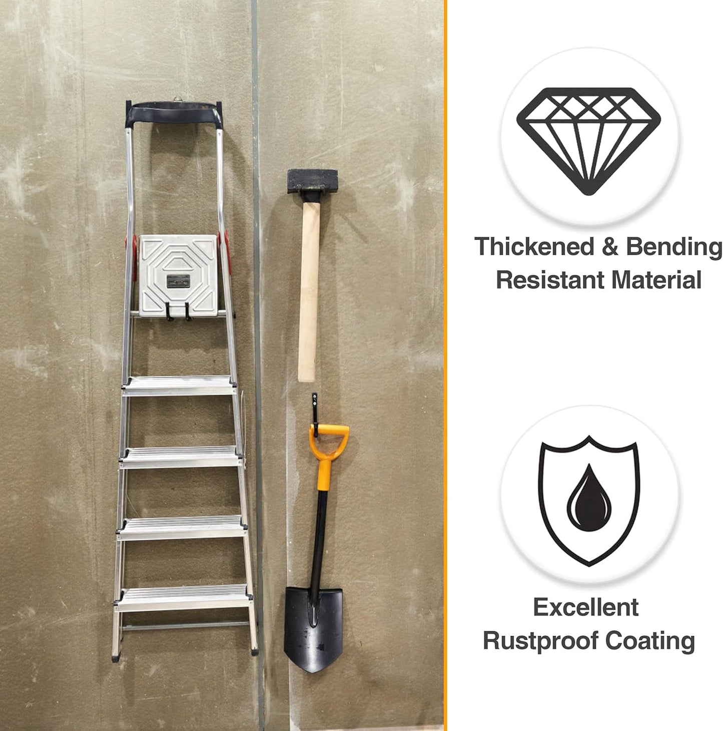 KURUI Metal Wall Hooks for Hanging Heavy Duty, 6Pcs Garage Organization and Storage Hook for Extension Cord Tool Coat Backpack Bag, Large Utility J Hooks, Black Wall Mount Hanges for Outdoor Indoor