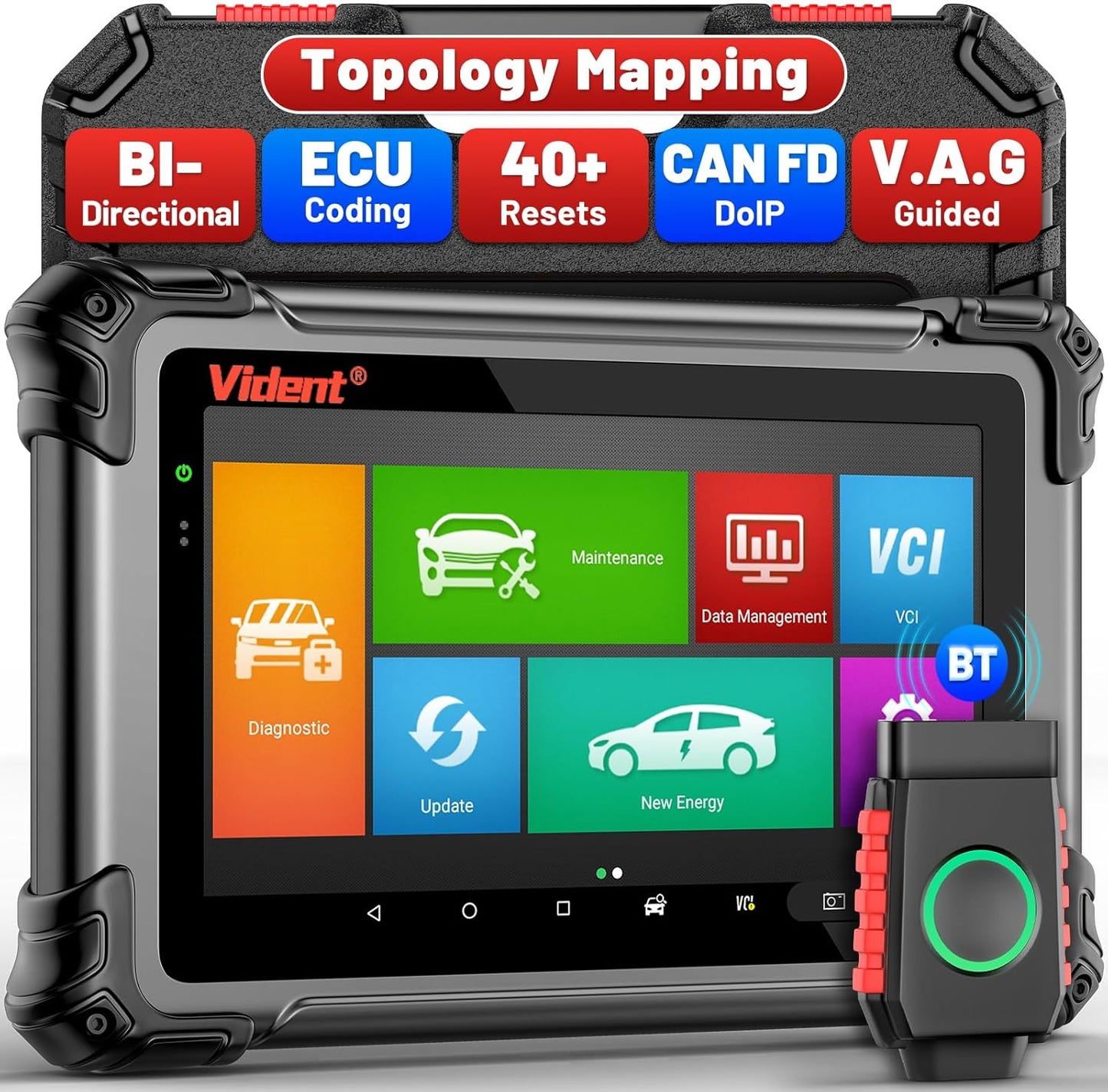 OBD2 Scanner Topology Mapping, VIDENT iSmart 800PRO BT Wireless Bidirectional Scan Tool with ECU Coding, 40+ Resets, 3-Year Update, All System Automotive Diagnostic Scanner for Car & EV, CAN FD/DoIP