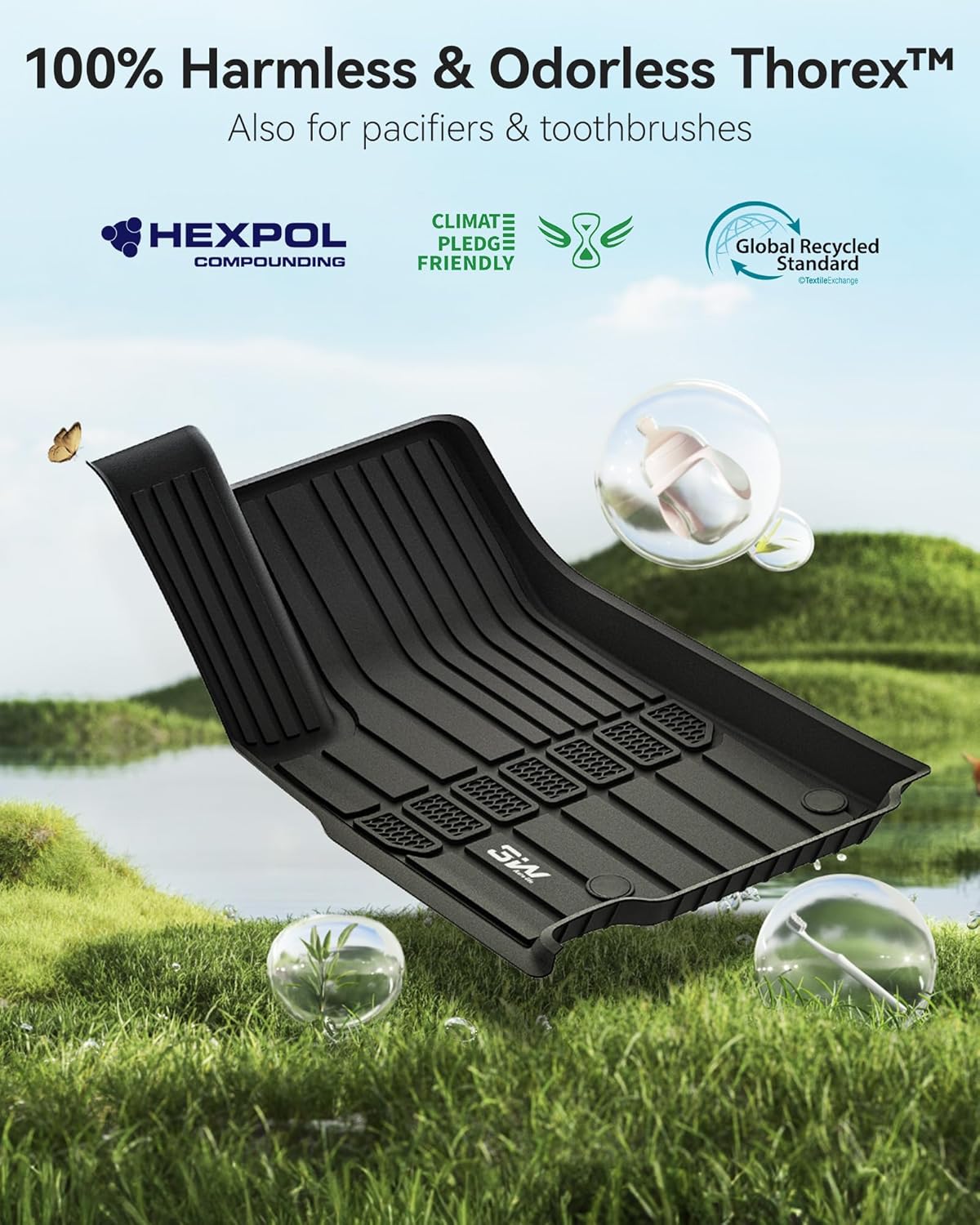 3W Floor Mats & Cargo Liner Fit for Jeep Grand Cherokee L 2021-2025 All Weather TPE Custom Fit Floor Liner for 1-3 Rows and Trunk (ONLY for 6-Passenger Without Center Console) Full Set Car Mats Black