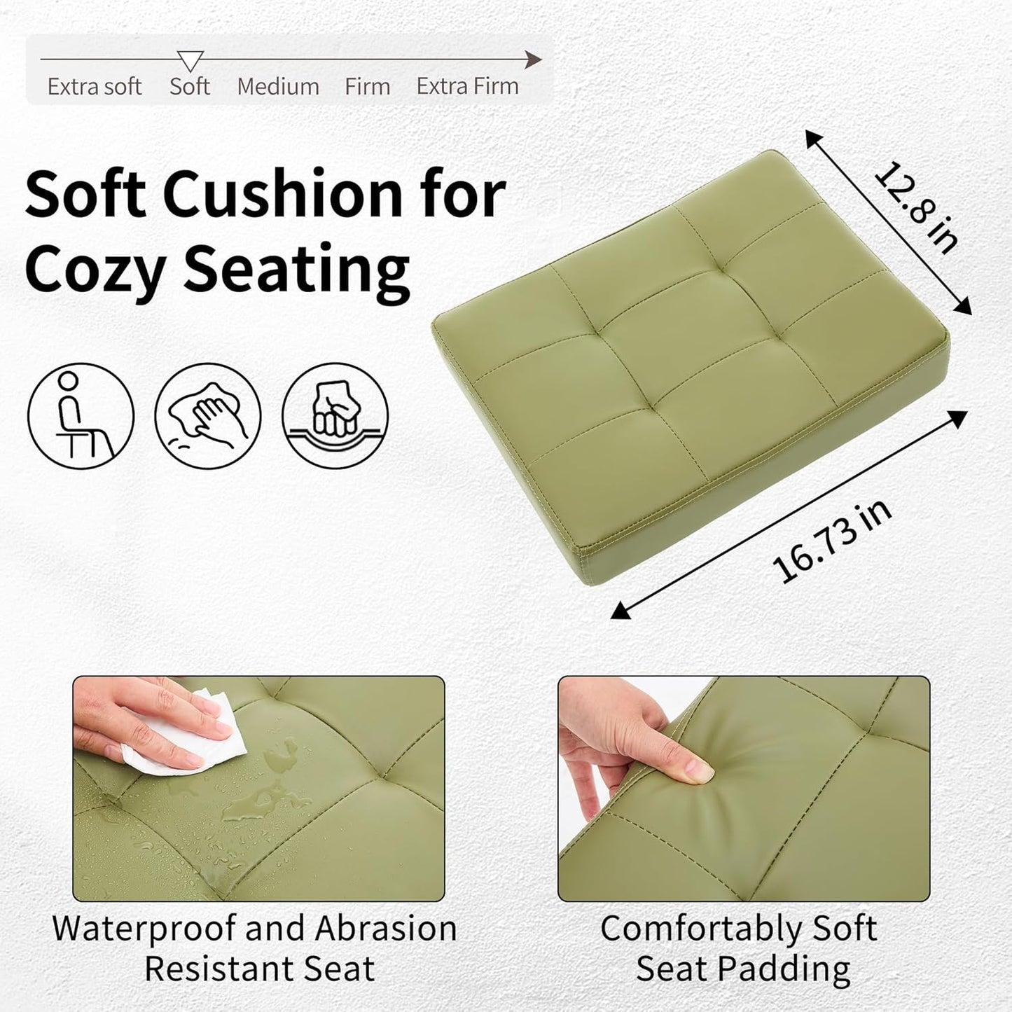 Adjustable Work Stool with Wheels (300lbs Capacity) (Saddle Shaped Seat) Faux Leather Workbench Stool (Green)