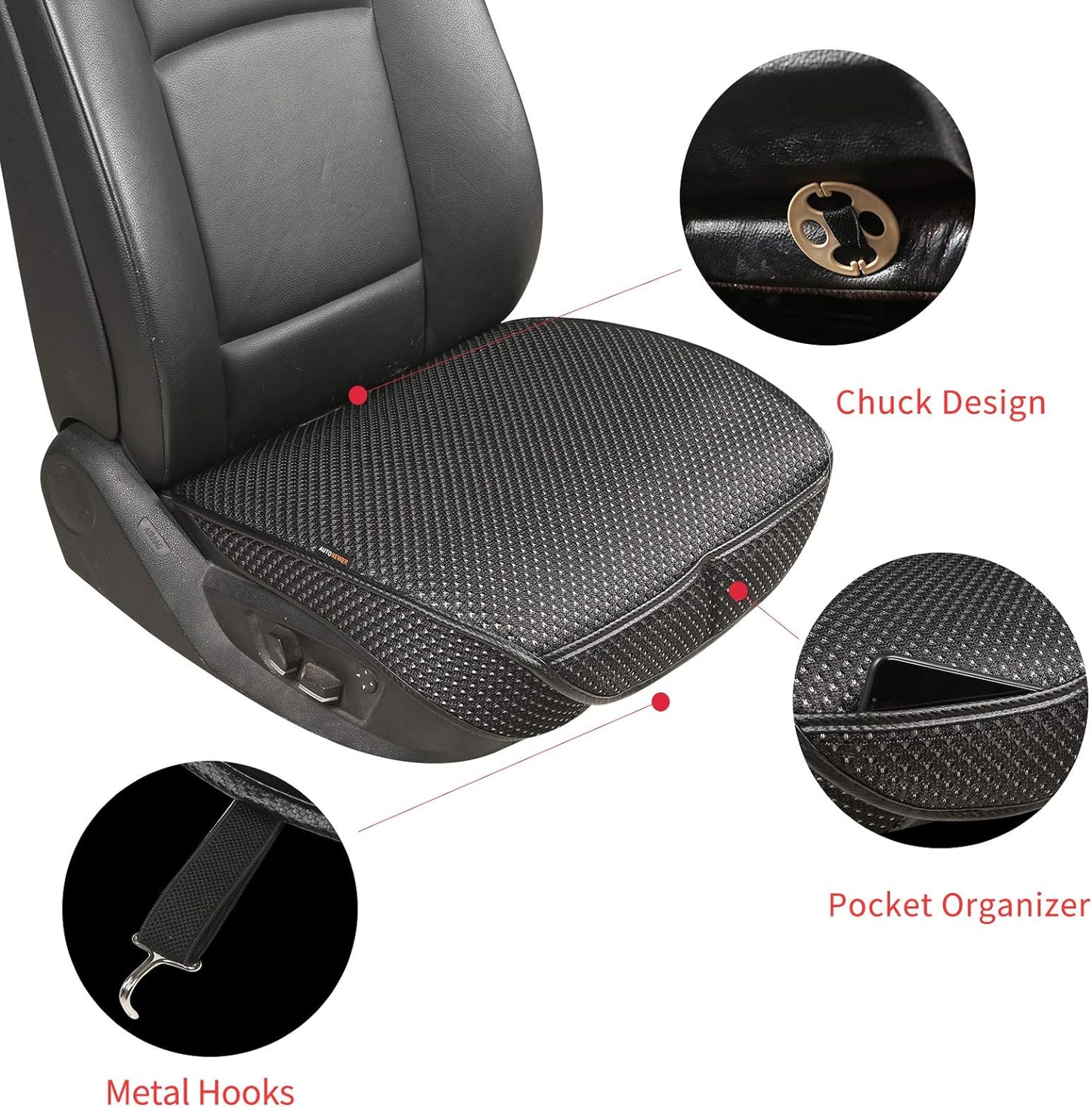 Auto Newer Breathable Universal Four Seasons Car Seat Covers, Luxury Car Seat Cushion,Protectors for Front Seat Bottoms,Compatible with 95% Vehicles(Black,1PCS)