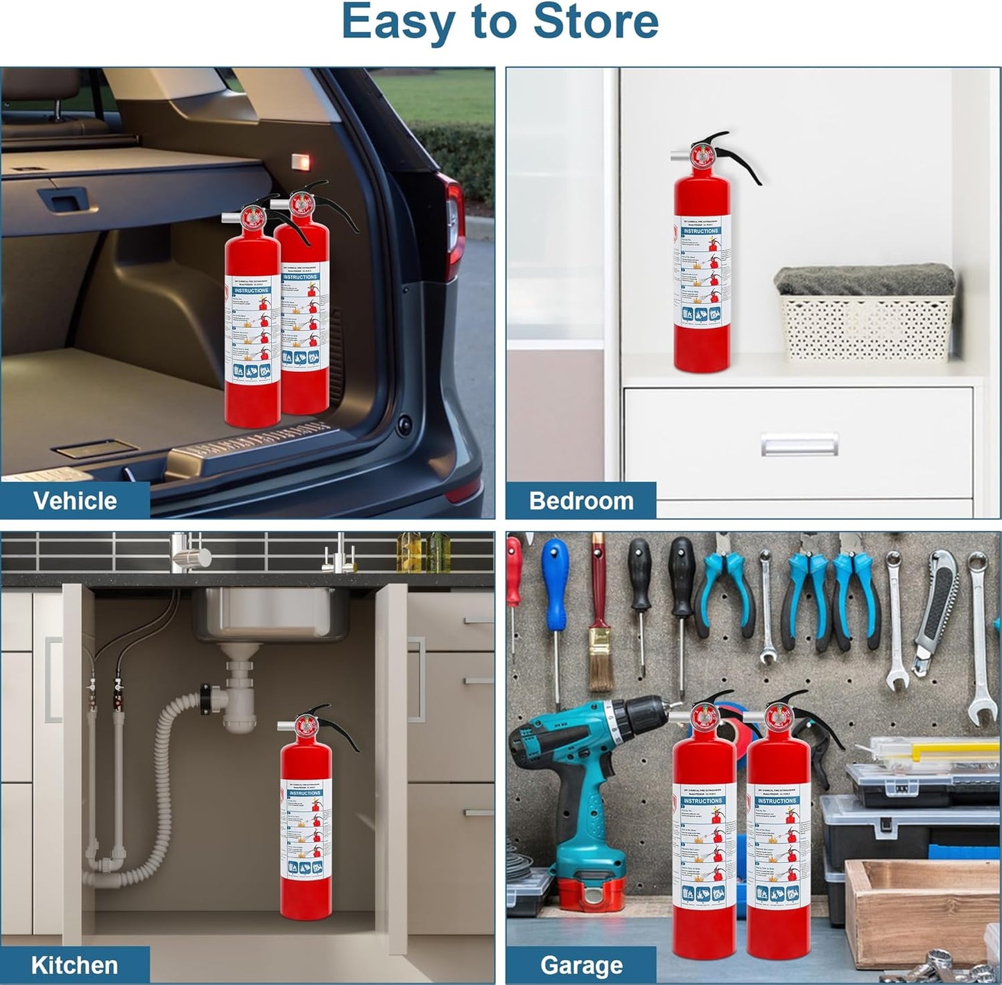 6 Pack Dry Chemical 2.5 lb ABC Fire Extinguishers, Home, Car, Boat Use, 1A:10B:C Rating, Quick Release Handle, Easy to store and Carry Dry Powder Extinguisher